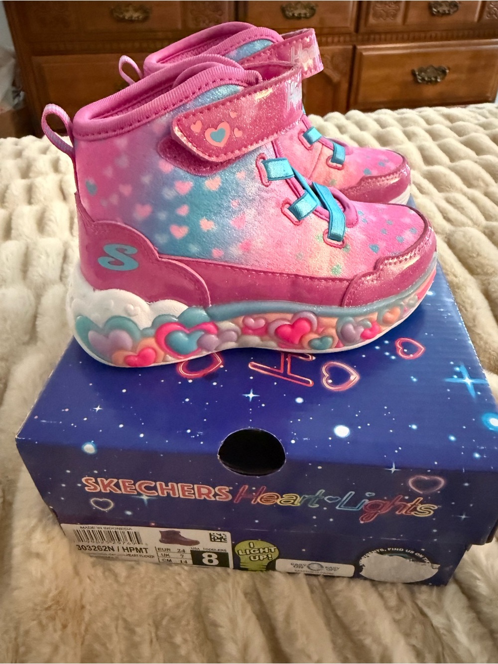 Skechers Kids Pink and Blue Heart Light-Up Boots